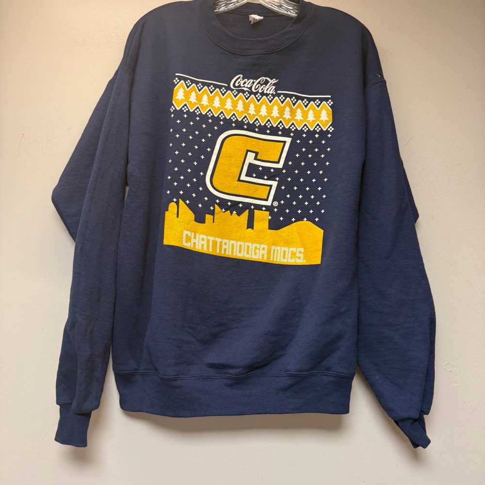Hanes Coca-Cola Chattanooga Mocs Sweatshirt Unisex Medium‎ Navy Blue Excellent C